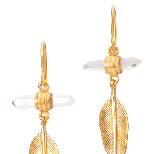 PENDIENTE PLUMA MEDIANA Y CUARZO ANILLA