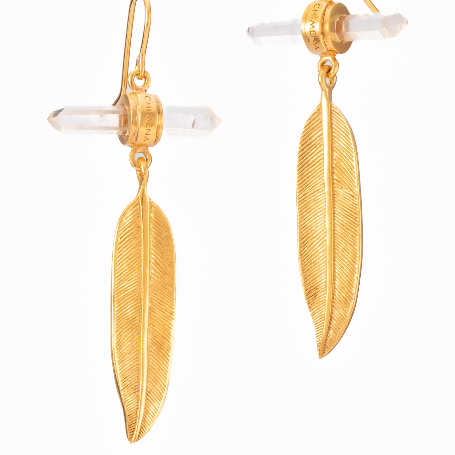 PENDIENTE PLUMA Y CUARZO ANILLA