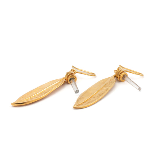 PENDIENTE PLUMA GRANDE Y CUARZO