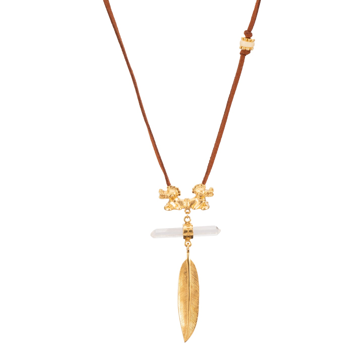 COLGANTE ANTELINA TIGRE DOBLE CUARZO Y PLUMA