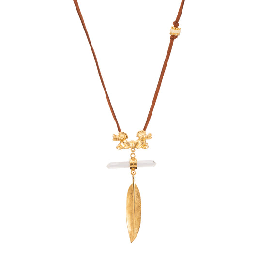 COLGANTE ANTELINA TIGRE DOBLE CUARZO Y PLUMA