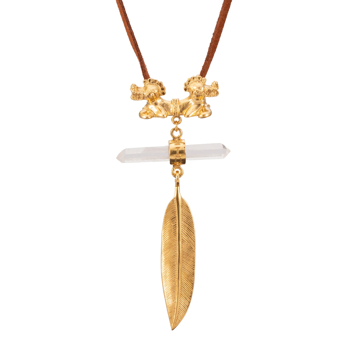 COLGANTE ANTELINA TIGRE DOBLE CUARZO Y PLUMA