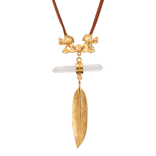 COLGANTE ANTELINA TIGRE DOBLE CUARZO Y PLUMA