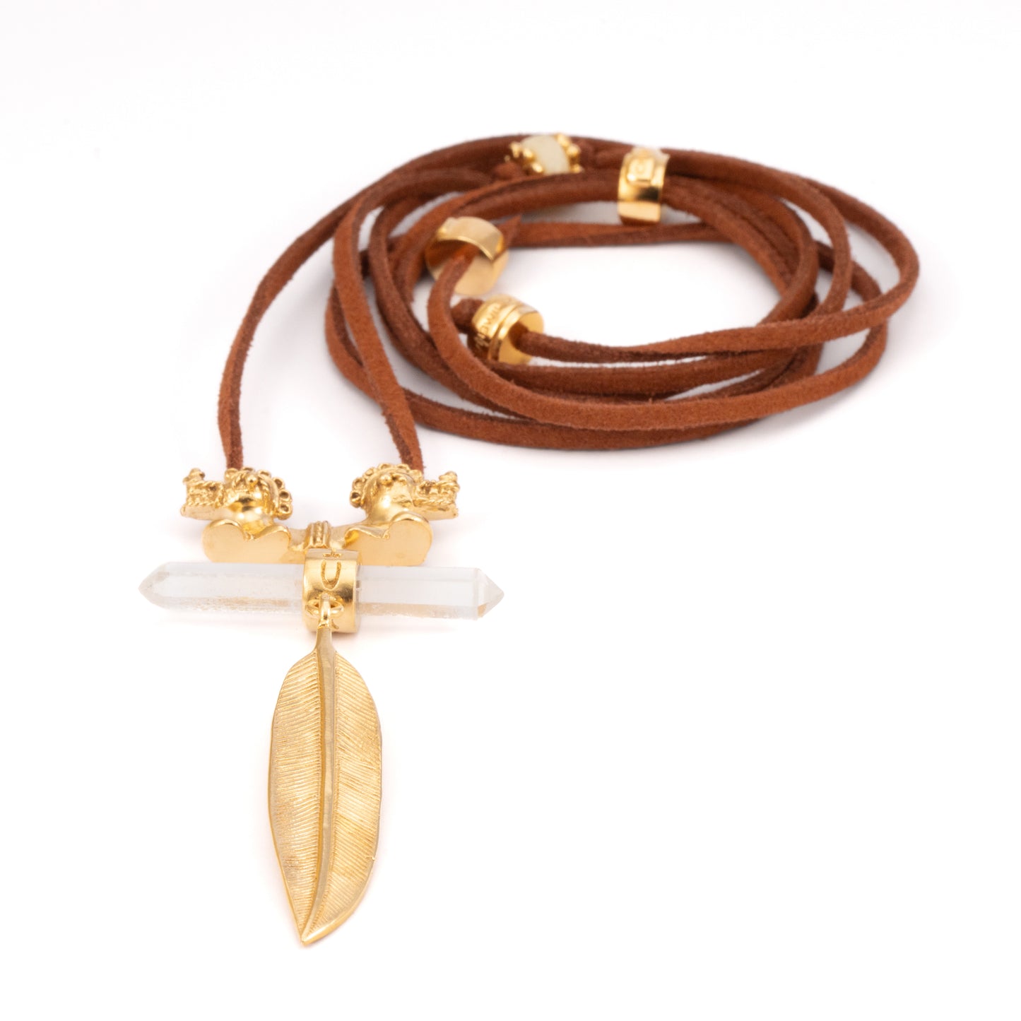 COLGANTE ANTELINA TIGRE DOBLE CUARZO Y PLUMA