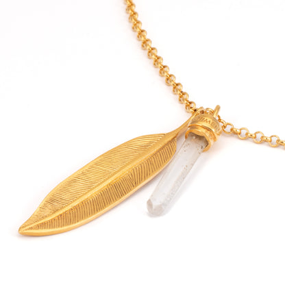 COLGANTE CADENA PLUMA Y CUARZO