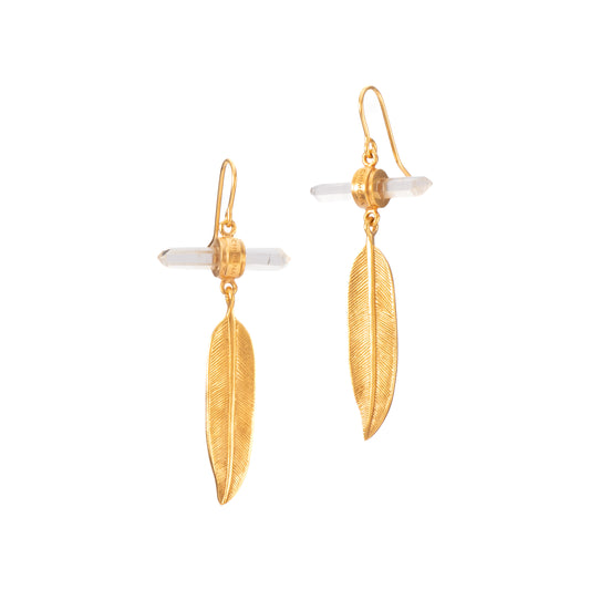 PENDIENTE PLUMA Y CUARZO ANILLA