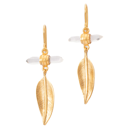 PENDIENTE PLUMA MEDIANA Y CUARZO ANILLA