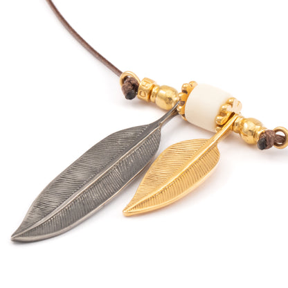 COLGANTE HILO ENCERADO PLUMA GRANDE CON RODIUM , PLUMA MEDIANA Y ASTA