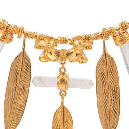 GARGANTILLA 1.5 MM TIGRE DOBLE, 3 CUARZOS Y 3 PLUMAS