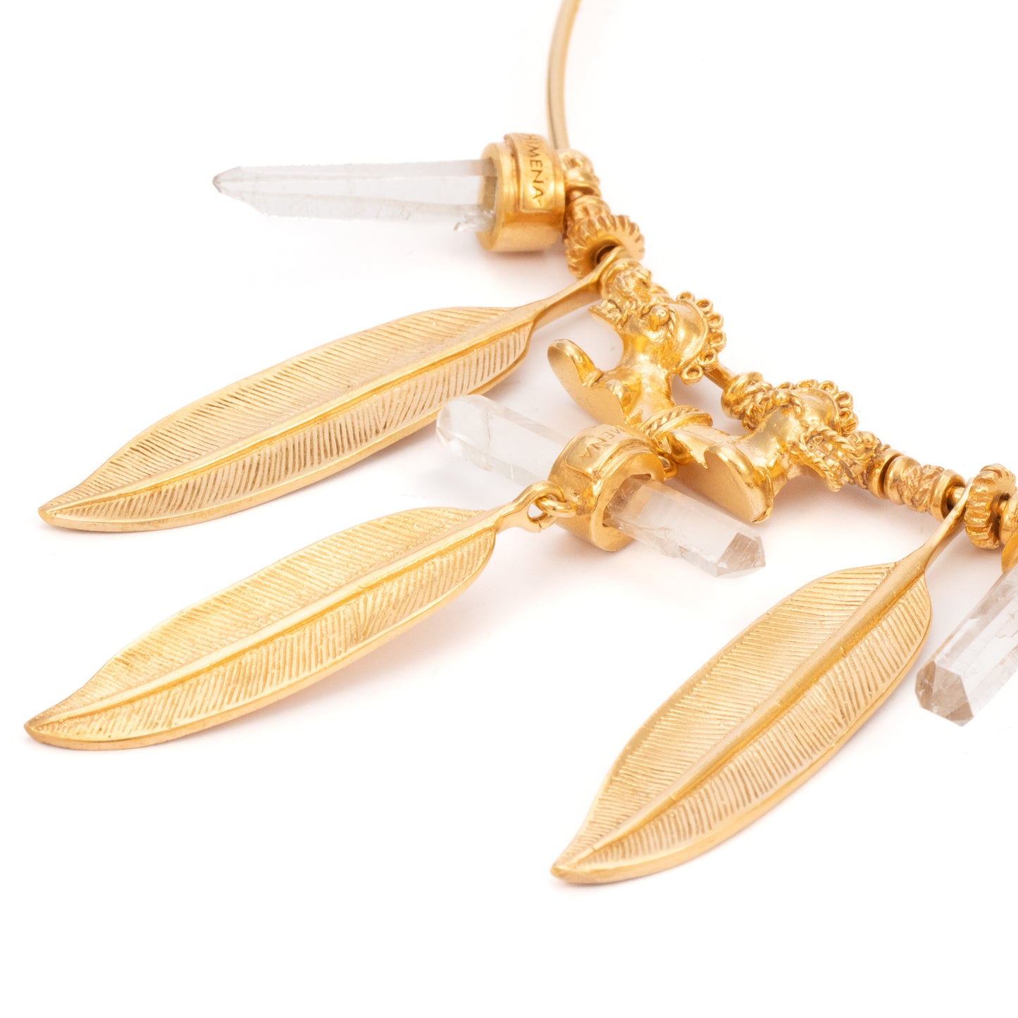 GARGANTILLA 1.5 MM TIGRE DOBLE, 3 CUARZOS Y 3 PLUMAS