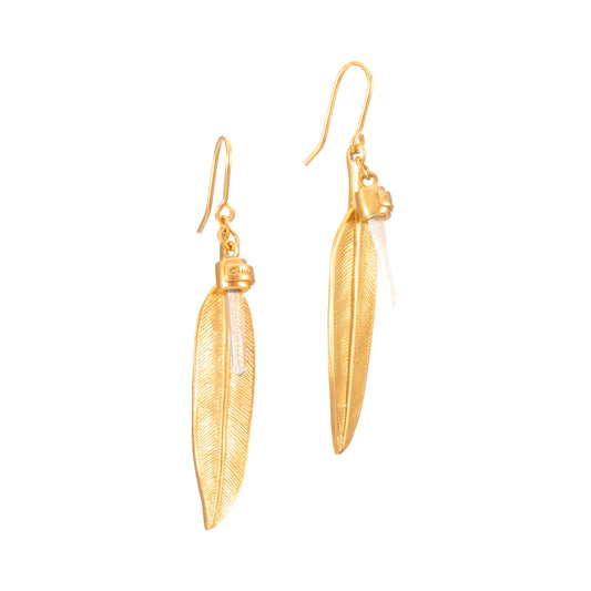 PENDIENTE PLUMA GRANDE Y CUARZO